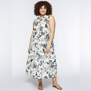 Fiorella Rubino Eyelet Floral Print Shirt Dress White / Black Size US 14